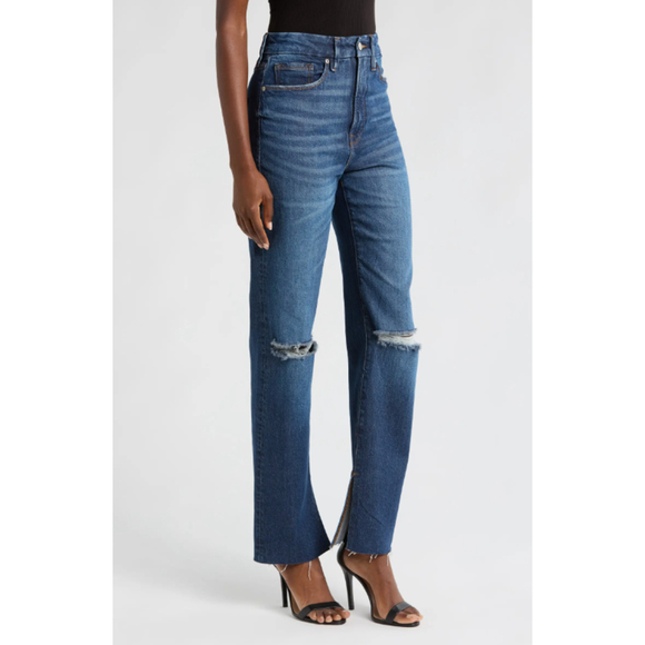 Good American Denim - Good American Good Boy Split Hem High Waisted Straight Leg Jeans 15 Plus
